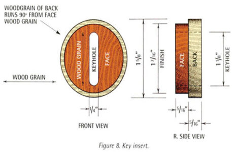 illustration of a wooden key insert with a hole in the center for the key hole